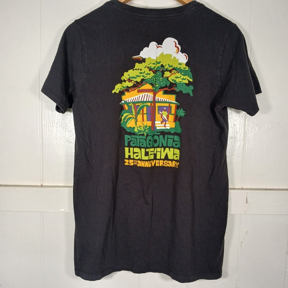 Patagonia Pataloha Haleiwa 25th Anniversary T-Shirt Mens Small Black Graphic Tee